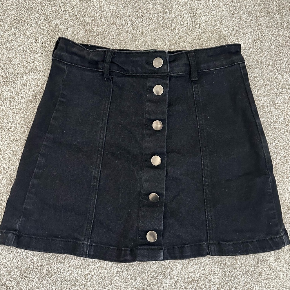 Black denim mini skirt